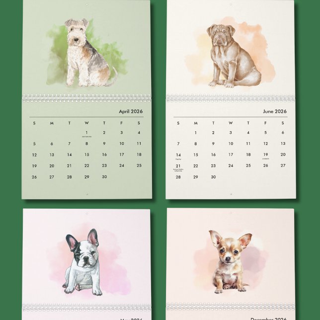Söta hundar med handmålad konst Väggtavla Kalender (Skapare uppladdad)
