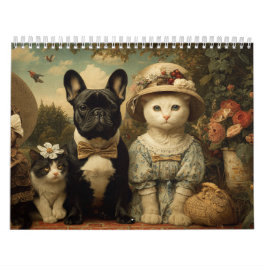 Söta hundar och katter Blommig trädgårdsvägg Kalender