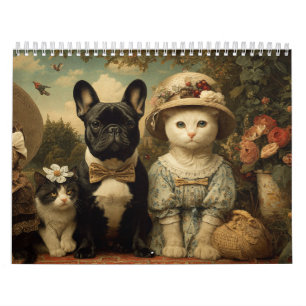 Söta hundar och katter Blommig trädgårdsvägg Kalender