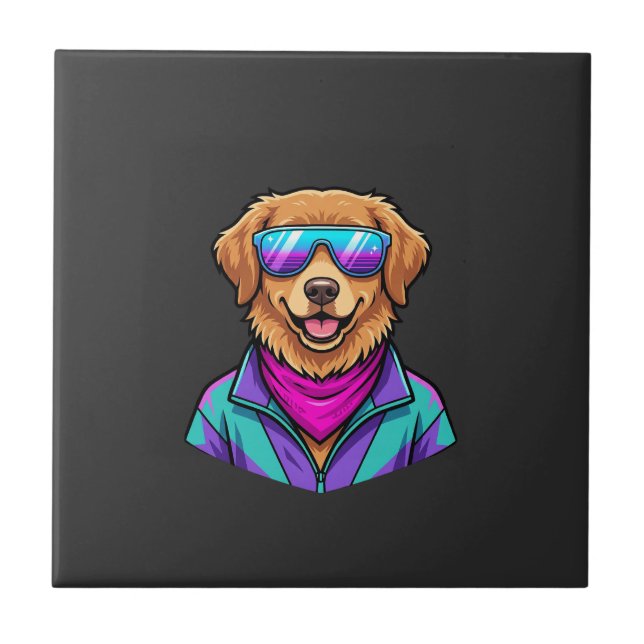 Söta hundsolglasögon Retro neonkonst_1 Kakelplatta (Framsidan)