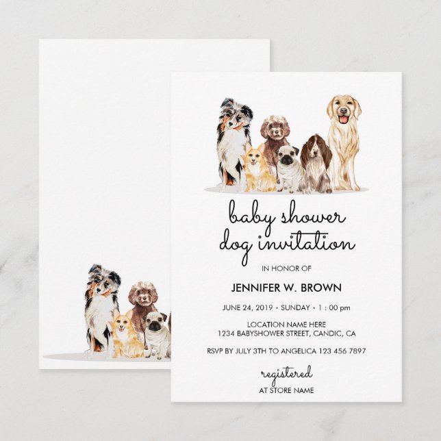 Söta hundvalpar baby shower inbjudningar (Fram/baksida)