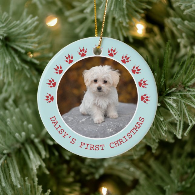 Söta hundvalps fotavtryck Foto ram jul Julgransprydnad Keramik (Träd)