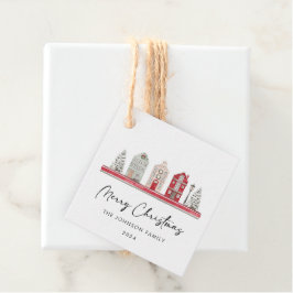 Söta hus i traditionella julfärger gåvor etiketter