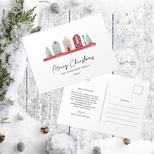 Söta hus i traditionella julfärger  vykort (Skapare uppladdad)