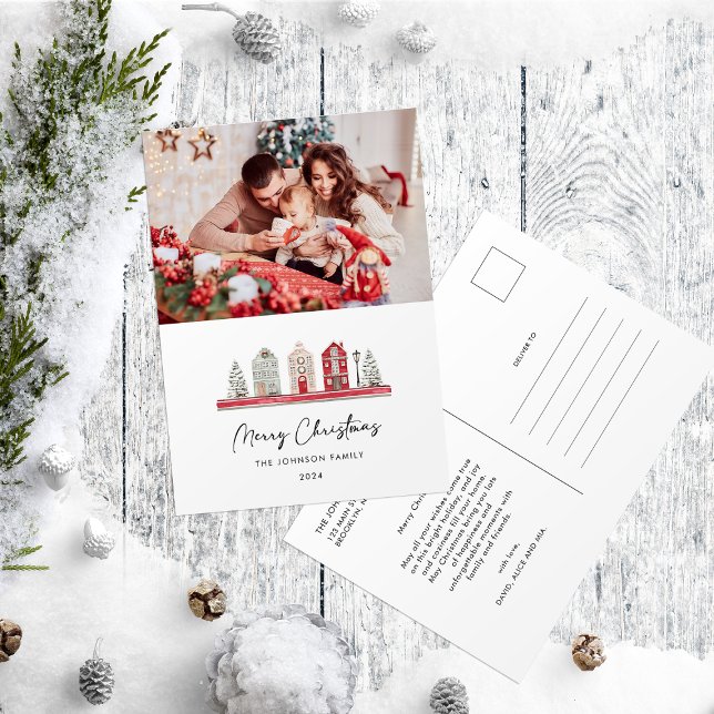 Söta hus jul familj årsrapport foto vykort (Skapare uppladdad)