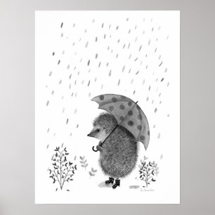Söta Igelkottens Regniga Dag Vattenfärg Illustrati Poster