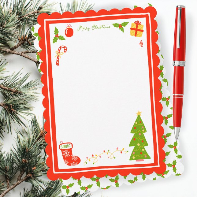 Söta ikoner Vattrad ANPASSAD julpappersvaror Julkort (Cute Icons Scalloped CUSTOM Non-Photo Christmas Stationery Note Card Holiday Card
)