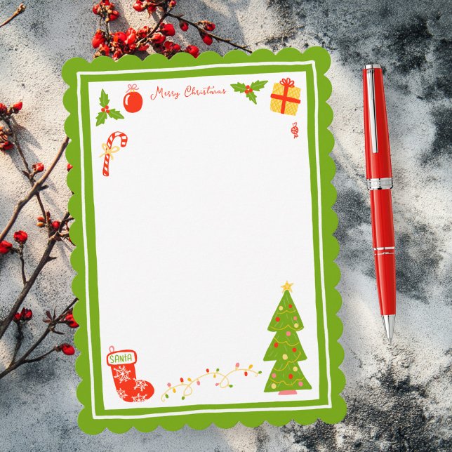 Söta ikoner Vattrad ANPASSAD julskriva Julkort (Cute Icons Scalloped CUSTOM Christmas Stationery Non-Photo  hand-drawn Holiday Card
)