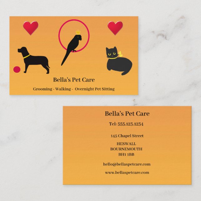 Söta Illustrerade Hund Katt & Fågel Husdjur Omsorg Visitkort (Fram/baksida)