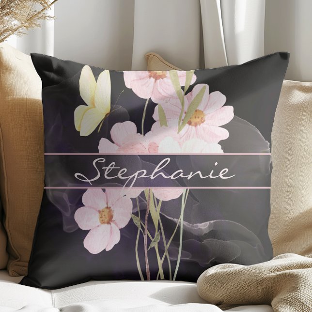 Söta Impressionistiska Vattenfärg Blommor Med Fjär Kudde (Skapare uppladdad)