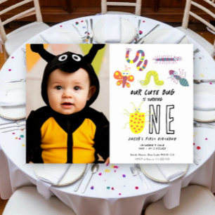 Söta insekter mask daggmask fjäril barn 1-års föde inbjudningar