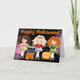Söta irländska dansare danar Halloweenfirande Helgkort