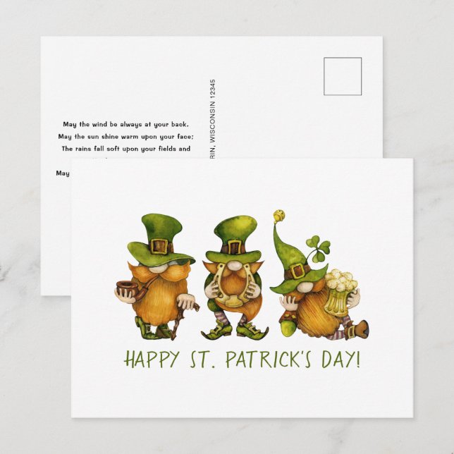 Söta irländska tomtar anpassar glad St. Patrick's  Helg Vykort (Fram/baksida)