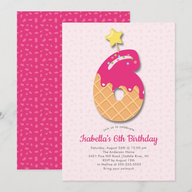 Söta isCream 6e-födelsedagsinbjudan Inbjudningar (Fram/baksida)