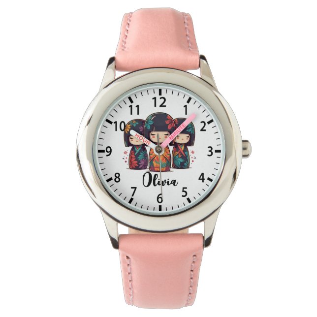 Söta japanska kokeshi-dockor armbandsur (Framsida)