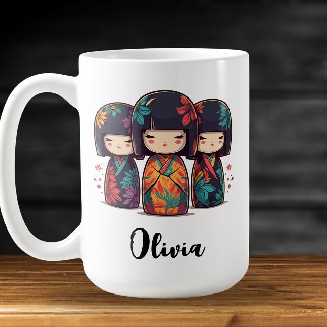 Söta japanska kokeshi-dockor kaffemugg (Skapare uppladdad)