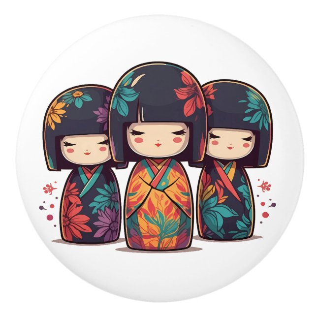 Söta japanska kokeshi-dockor knopp (Framsidan)