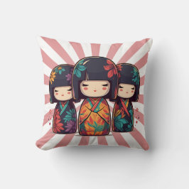 Söta japanska kokeshi-dockor kudde