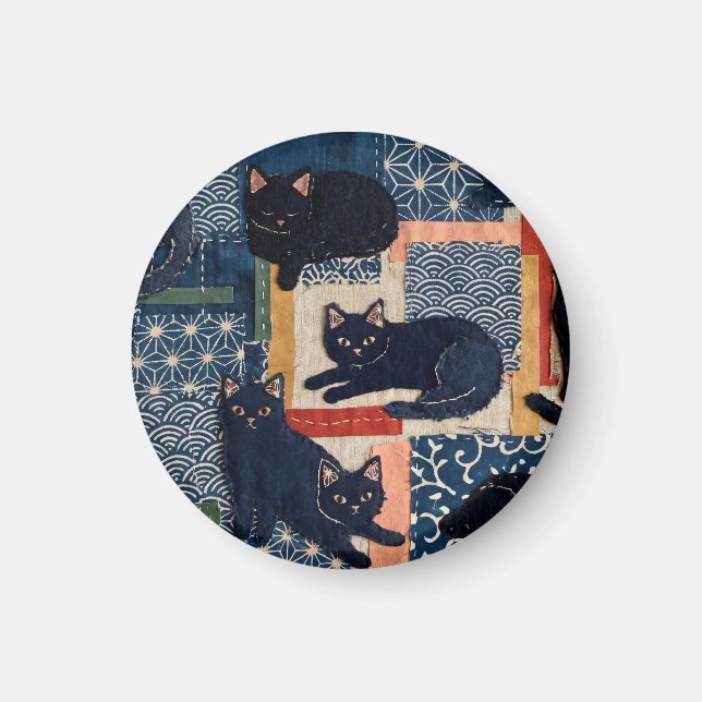 Söta japanska svarta katter lapptäcke  magnet (Framsidan)