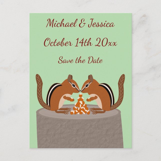Söta jordekorrar höstbröllop Save the Date Vykort (Framsida)