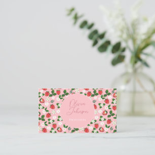 Söta jordgubbar Flowers Vattenfärgning Blommigt Visitkort