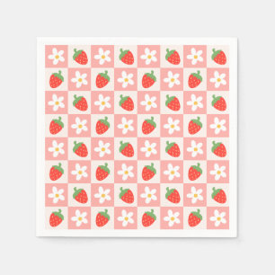 Söta jordgubbar och blommor Napkins Pappersservett