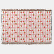 Söta jordgubbar och blommor på rosa gingham