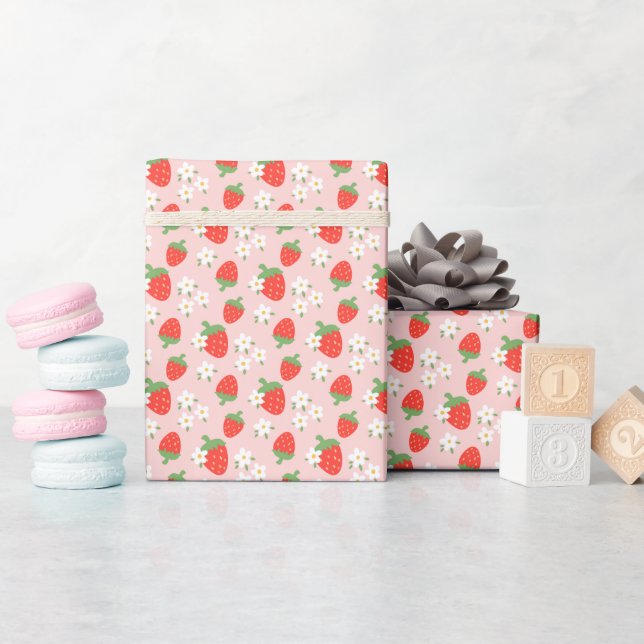 Söta Jordgubbar och Daisy som omsluter Pappra rull Presentpapper (Baby Shower)