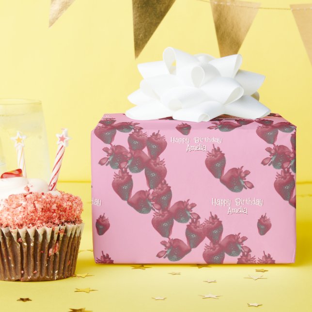 Söta jordgubbar Personlig Presentpapper (Födelsedagsfest)