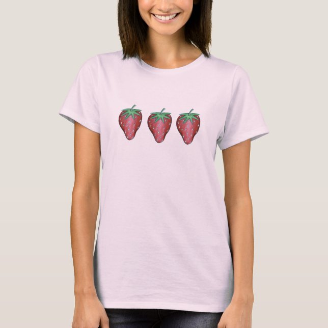 Söta jordgubbar Red Strawberry Fruit Tee Shirt (Framsida)