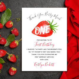 Söta jordgubbsberry - första födelsedag tack kort