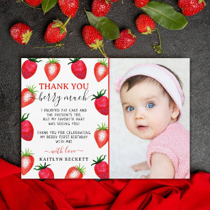Söta jordgubbsberry - första födelsemotofoto tack kort