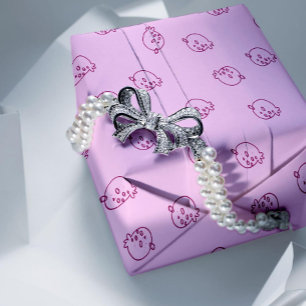 Söta jordgubbsdoodles – Minimalistisk Kawaii-mönst Presentpapper