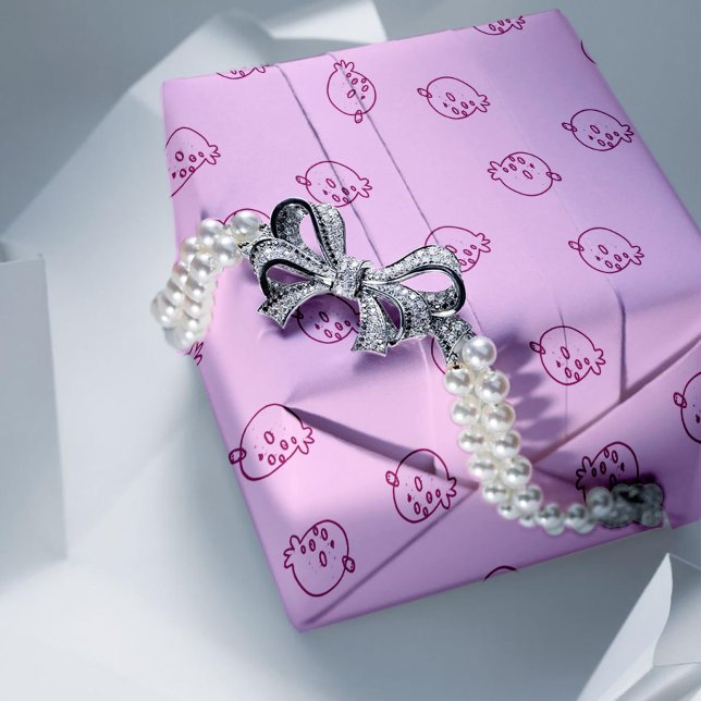 Söta jordgubbsdoodles – Minimalistisk Kawaii-mönst Presentpapper (Skapare uppladdad)