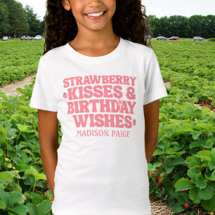 Söta jordgubbskyssar födelsedagsönskningar rosa fl t shirt