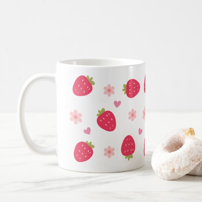 Söta jordgubbsmönster kaffemugg (Med munk)