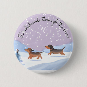 Söta jul-dackel Snö Korv Hundar Doxie Knapp