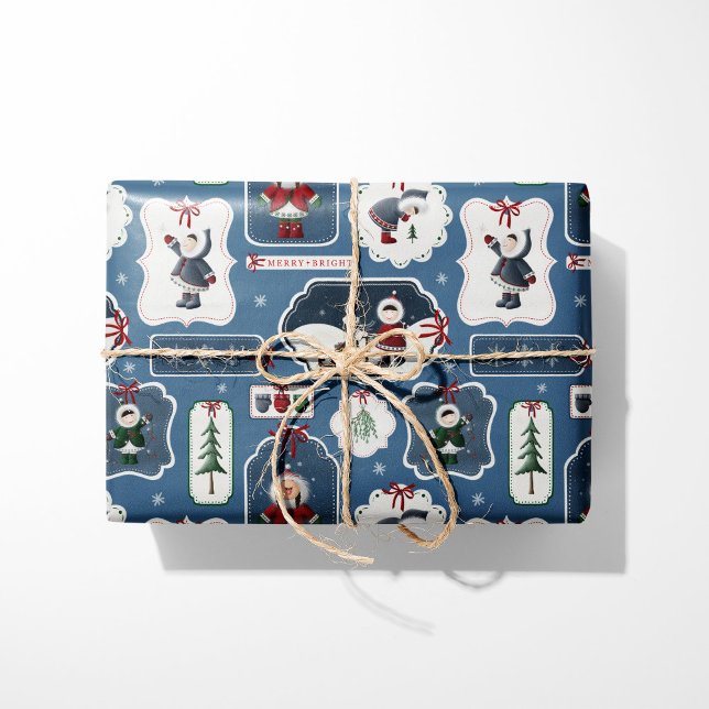 Söta jul-eskimotaggar Blå Presentpapper (Skapare uppladdad)