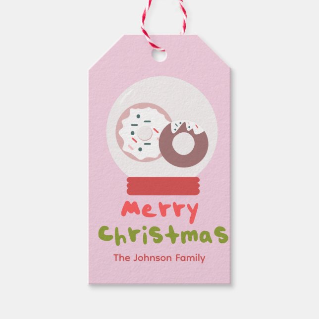 Söta jul snöglob munkor rosa familj presentetikett (Framsidan)