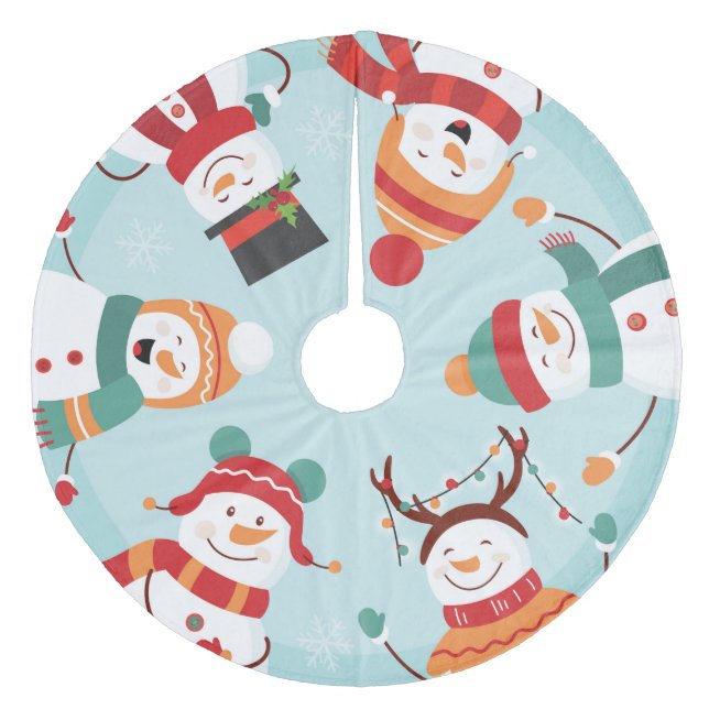 Söta jul snömannen flanell trädskörtel julgransmatta fleece (Framsidan)