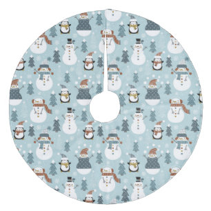 Söta jul-snowmän, träd och pingviner julgransmatta fleece