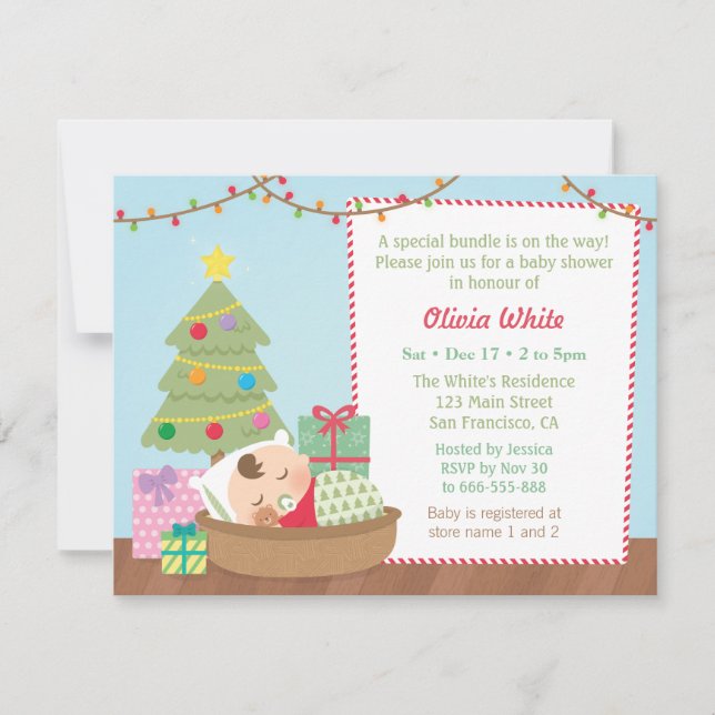 Söta jul sovande baby shower-inbjudningar inbjudningar (Framsida)