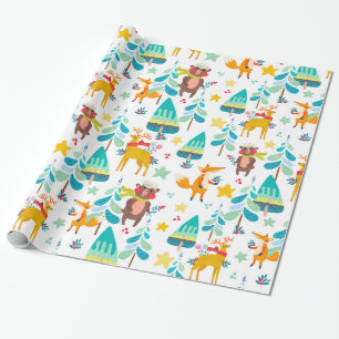 Söta jul symboler djur och träd mönster presentpapper