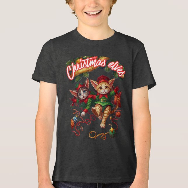 Söta jul tomte älvor katter–Perfekt julpresent T Shirt (Framsida)