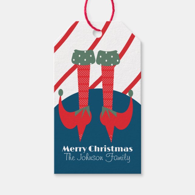 Söta jul-tomte-fötter familj hälar presentkort presentetikett (Framsidan)