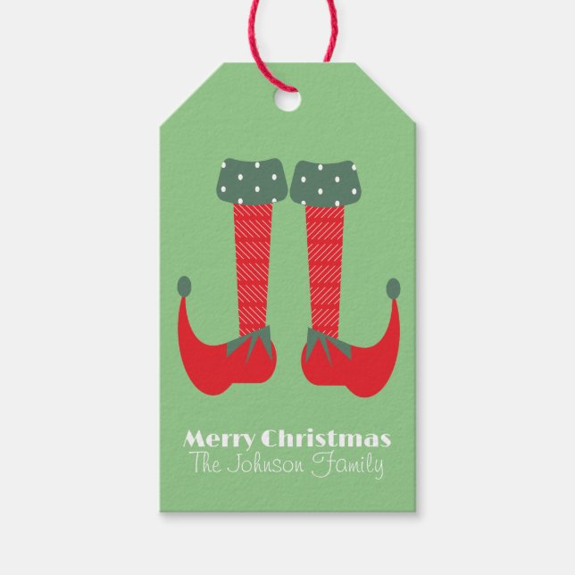 Söta jul-tomte-fötter presentfamilj etiketter (Framsidan)