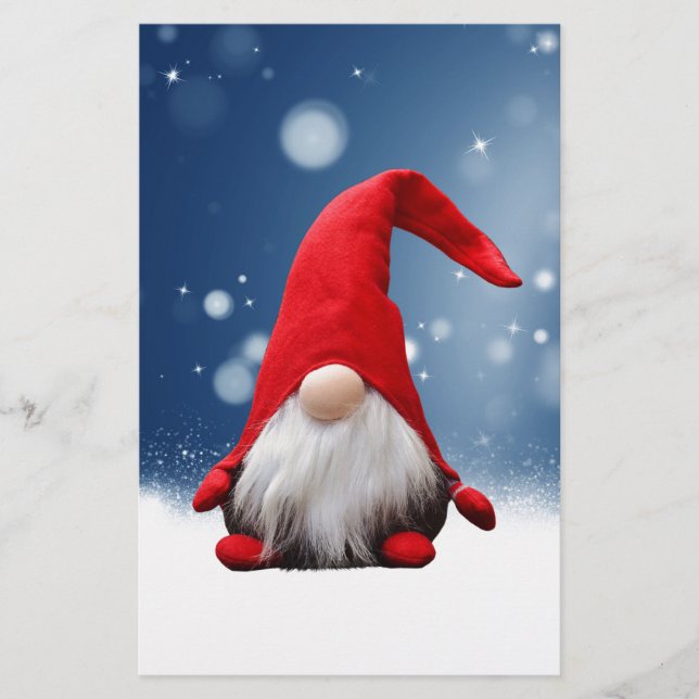 Söta jul tomte snö stjärnor brevpapper (Framsida)