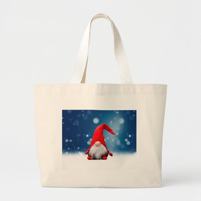 Söta jul tomte snö stjärnor jumbo tygkasse (Framsidan)