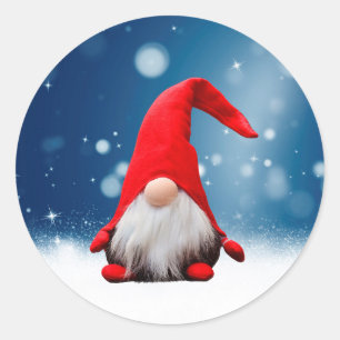 Söta jul tomte snö stjärnor runt klistermärke