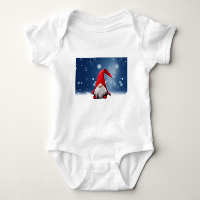 Söta jul tomte snö stjärnor t-shirt (Framsida)